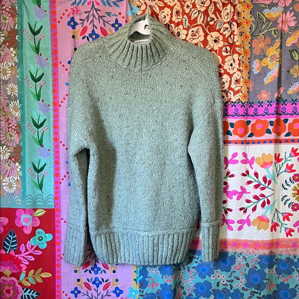 AND NOW THIS Elegant Green Marled Women's Cozy Mock Neck Sweater Size Small